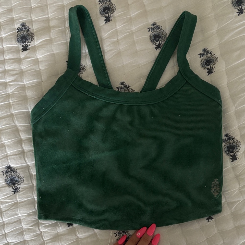 FP Movement by Free People Forest Green Ribbed Cropped Tank Camisole